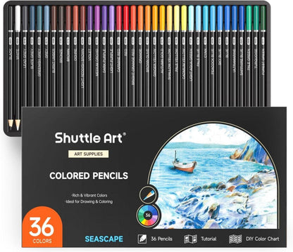 36er Set Buntstifte Meeresthema Seascape Malblatt & Anleitung