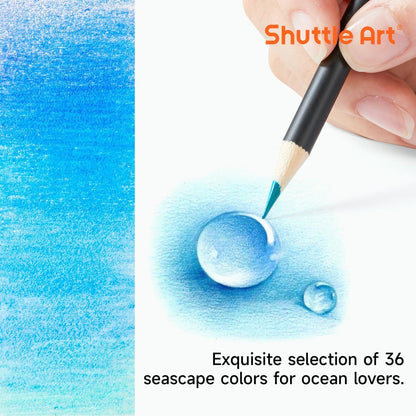 36er Buntstifte Set „Meer“ für Erwachsene & Kinder, Malblatt, Holzstifte Seascape