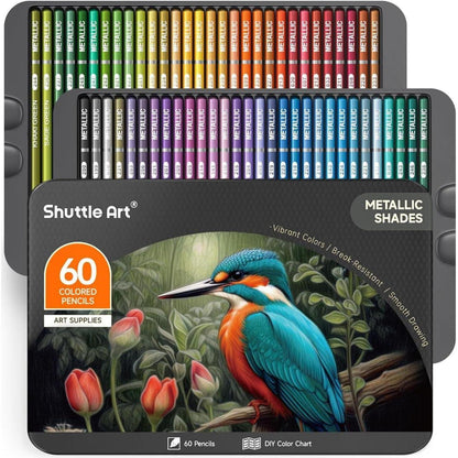 Shuttle Art Metallic Buntstifte Set, 60 glitzernde