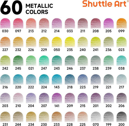 Shuttle Art Metallic Buntstifte Set, 60 glitzernde