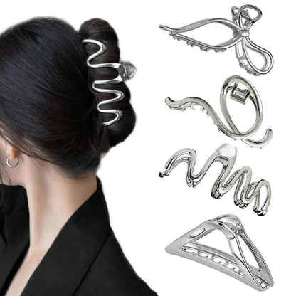4er Set Moderne Silber Metall Haarklammern Haarspangen Klauen