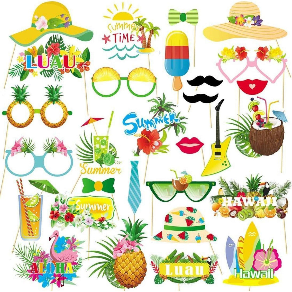 Fotobox Requisiten Hawaii 29 Stück Luau Party Zubehör