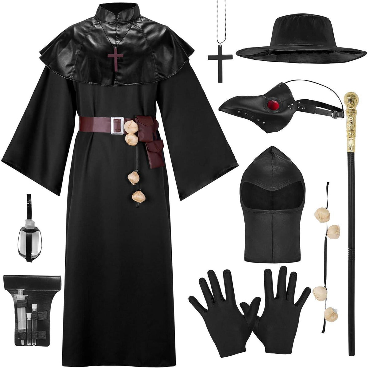 Herren Pestarzt Kostüm Set mit Maske und Zubehör XL