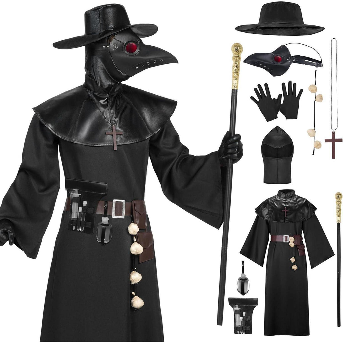 Herren Pestarzt Kostüm Set mit Maske und Zubehör