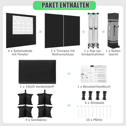 Faltpavillon 3x6 mit Seitenwänden – Wasserdicht & Stabil