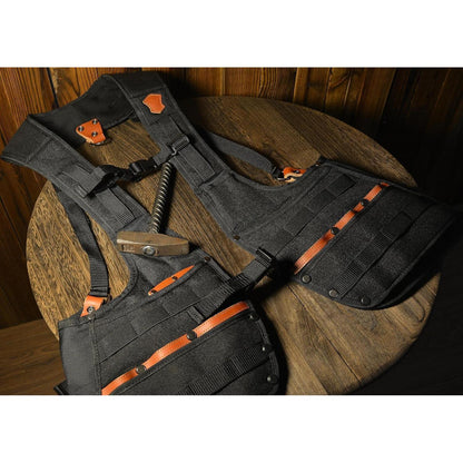 Leder Werkzeugweste Herren mit 33 Taschen, verstellbar, Schwarz, L