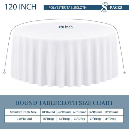 8x Runde Tischdecke 305cm – Weiß, Waschbar & Premium