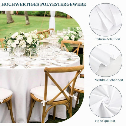 8x Runde Tischdecke 305cm – Weiß, Waschbar & Premium