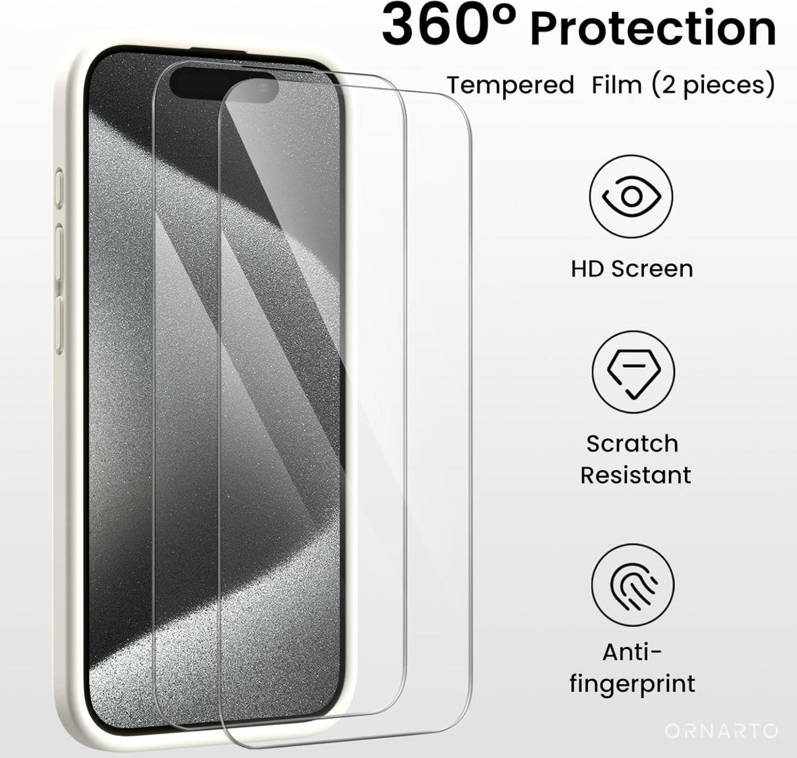 iPhone 15 Pro Hülle mit Kameraschutz und 2 Schutzfolien 6.1 Zoll