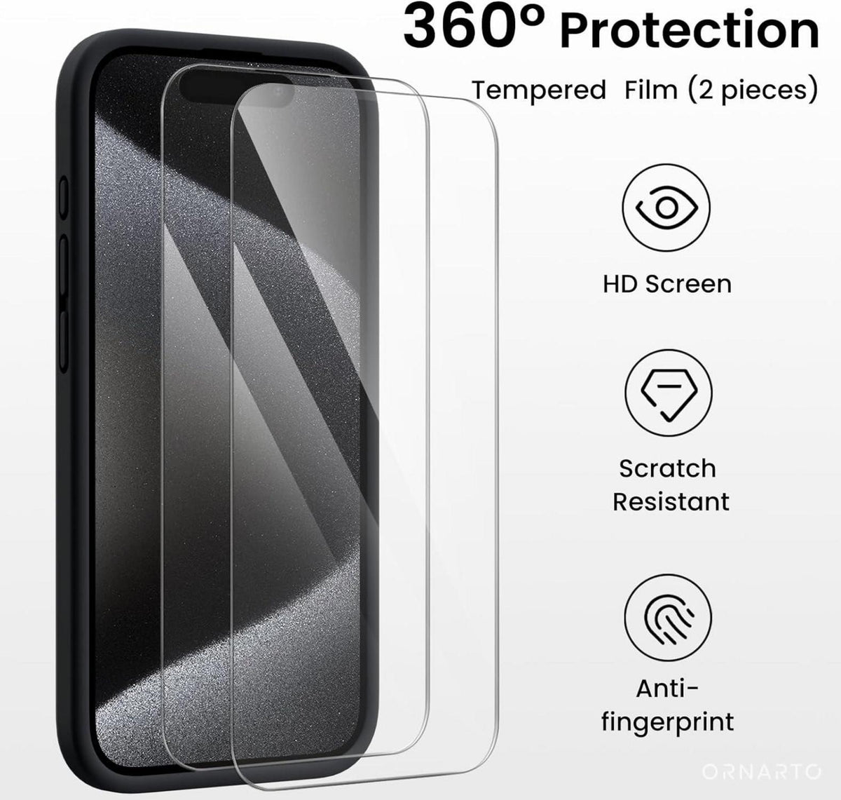 Schwarze Silikon-Hülle für iPhone 15 Pro Max mit Kameraschutz & 2 Schutzfolien