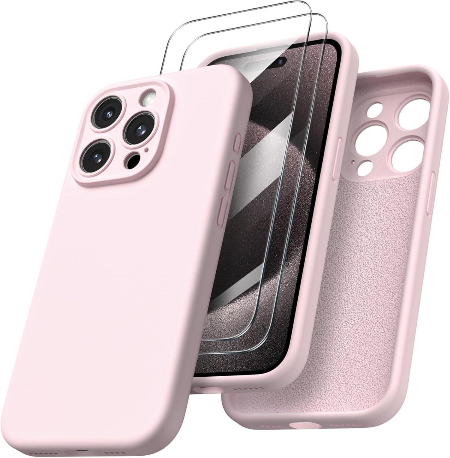 iPhone 15 Pro Max Silikon Hülle mit Kameraschutz und Schutzfolien