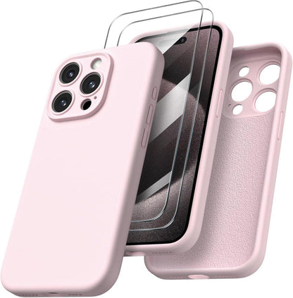 iPhone 15 Pro Max Silikon Hülle mit Kameraschutz und Schutzfolien