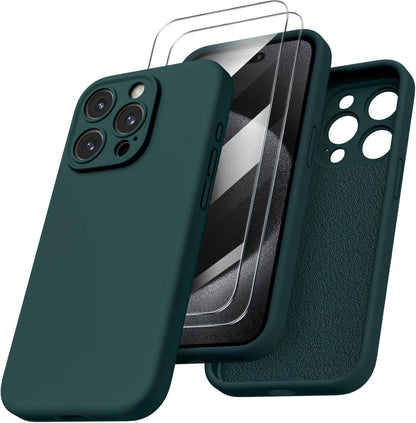 iPhone 15 Pro Max Hülle mit Kameraschutz und Schutzfolien, Silikon