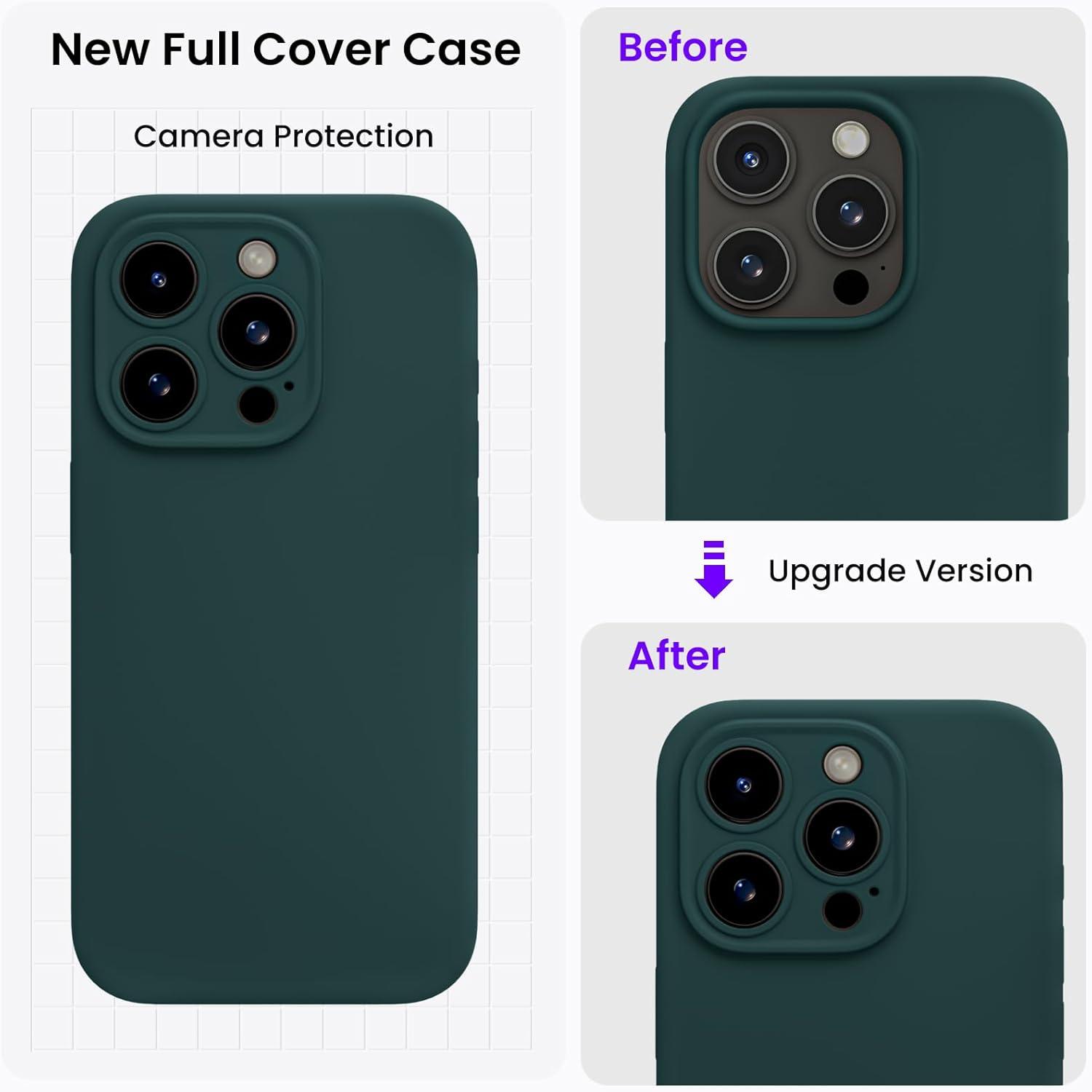 ORNARTO iPhone 15 Pro Max Hülle Kameraschutz Silikon 2 Schutzfolien Olivgrün