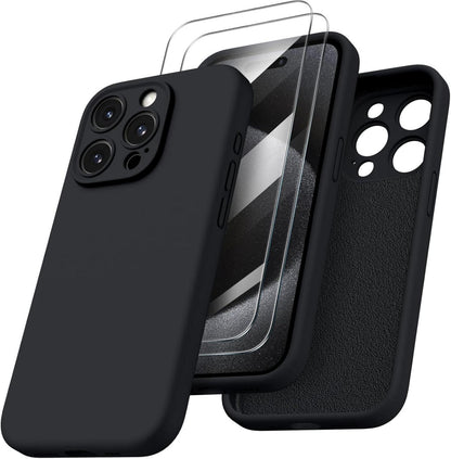 iPhone 15 Pro Hülle mit Kameraschutz und 2 Schutzfolien - Schwarz
