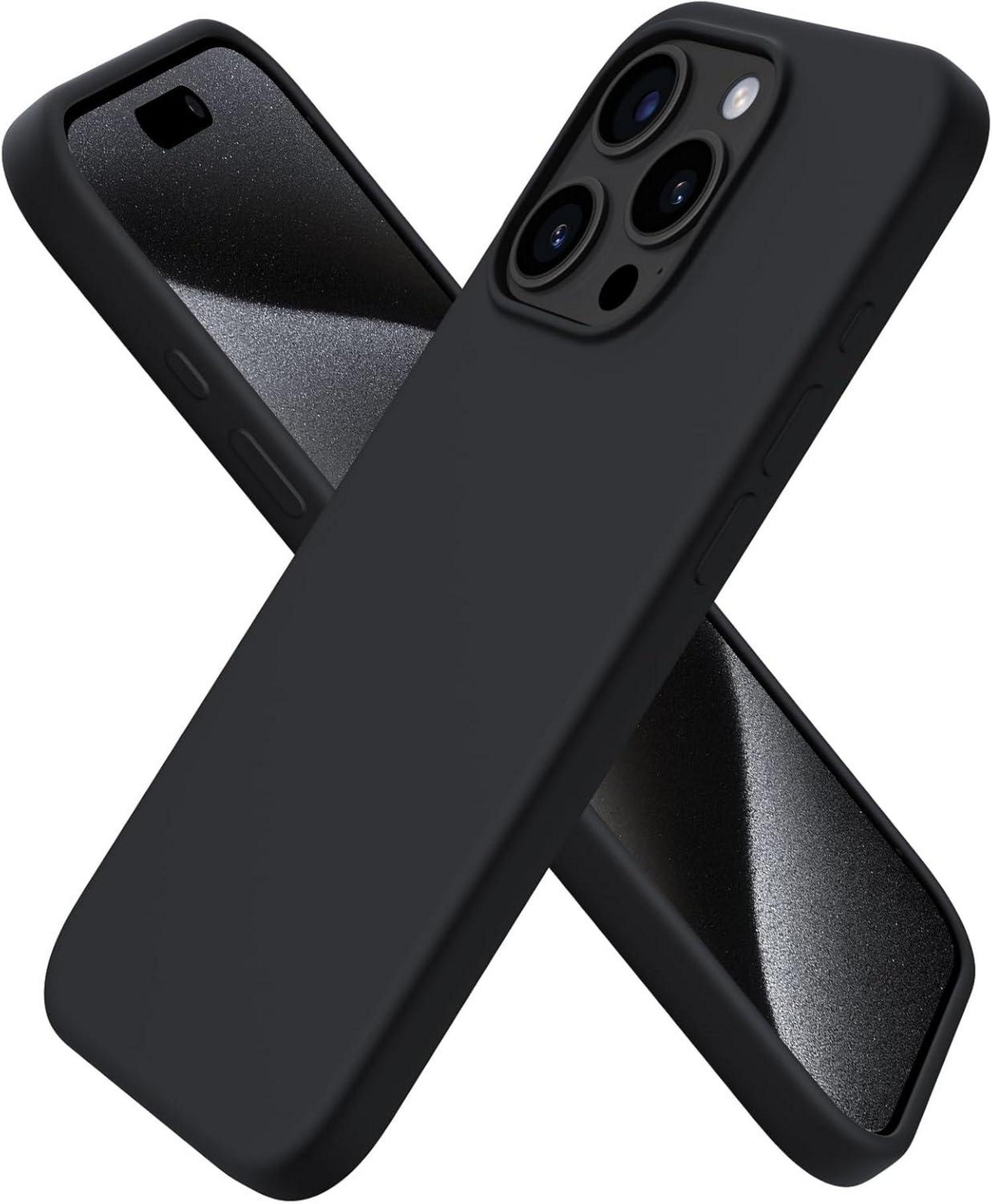 Schwarze flüssige Silikonhülle für iPhone 15 Pro - Kratzfest