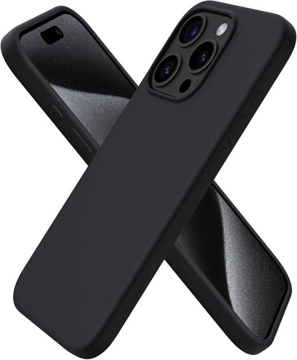 Schwarze flüssige Silikonhülle für iPhone 15 Pro - Kratzfest