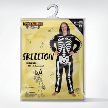 Skelett Jumpsuit Pyjama Kapuze Männer Halloween Cosplay Kostüm