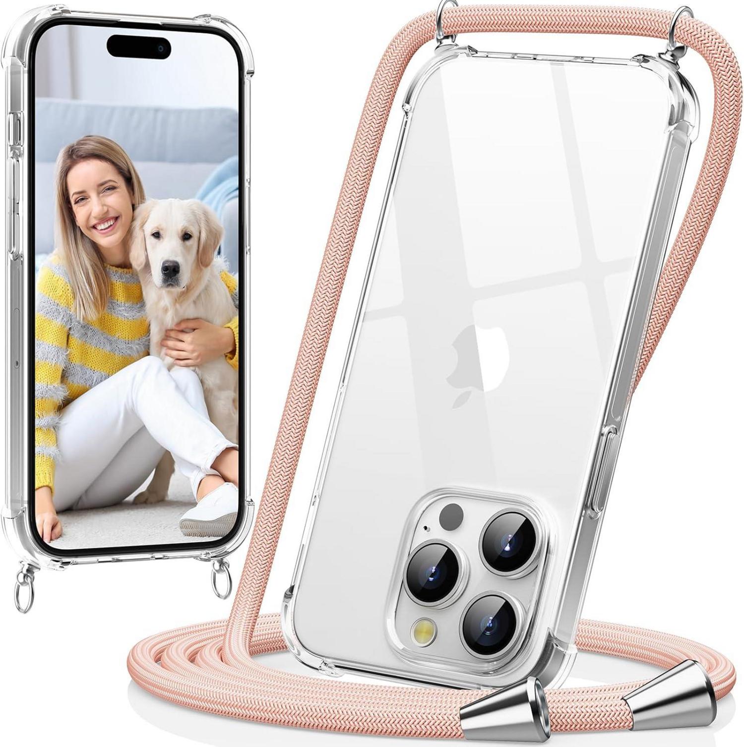 Handykette transparente Hülle für iPhone 15 Pro Max, rosa