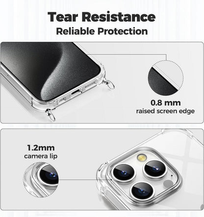 Caslord Handykette für iPhone 15 Pro Max, Transparente Necklace Hülle mit Kordel