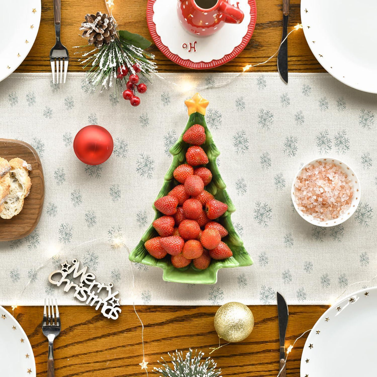 Tischläufer Kiefern Schneeflocken Weihnachten Beige 40x180 cm