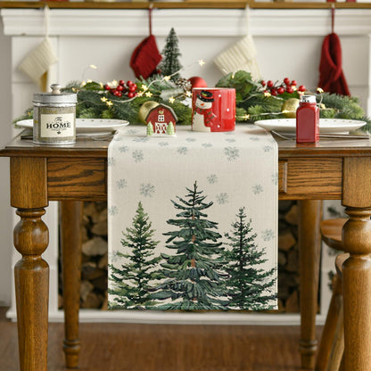 Tischläufer Kiefern Schneeflocken Weihnachten Beige 40x180 cm