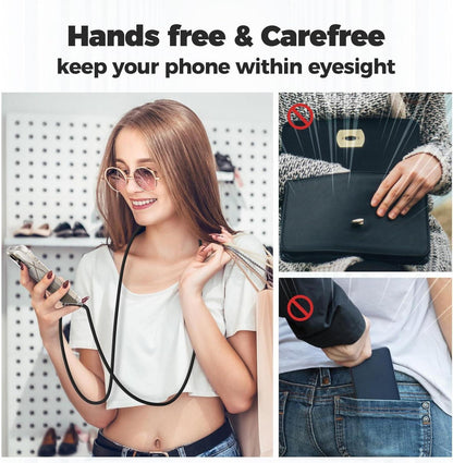 Handykette kompatibel mit iPhone 15 Pro Max Schwarz Transparente Hülle mit Bands & Stoßschutz