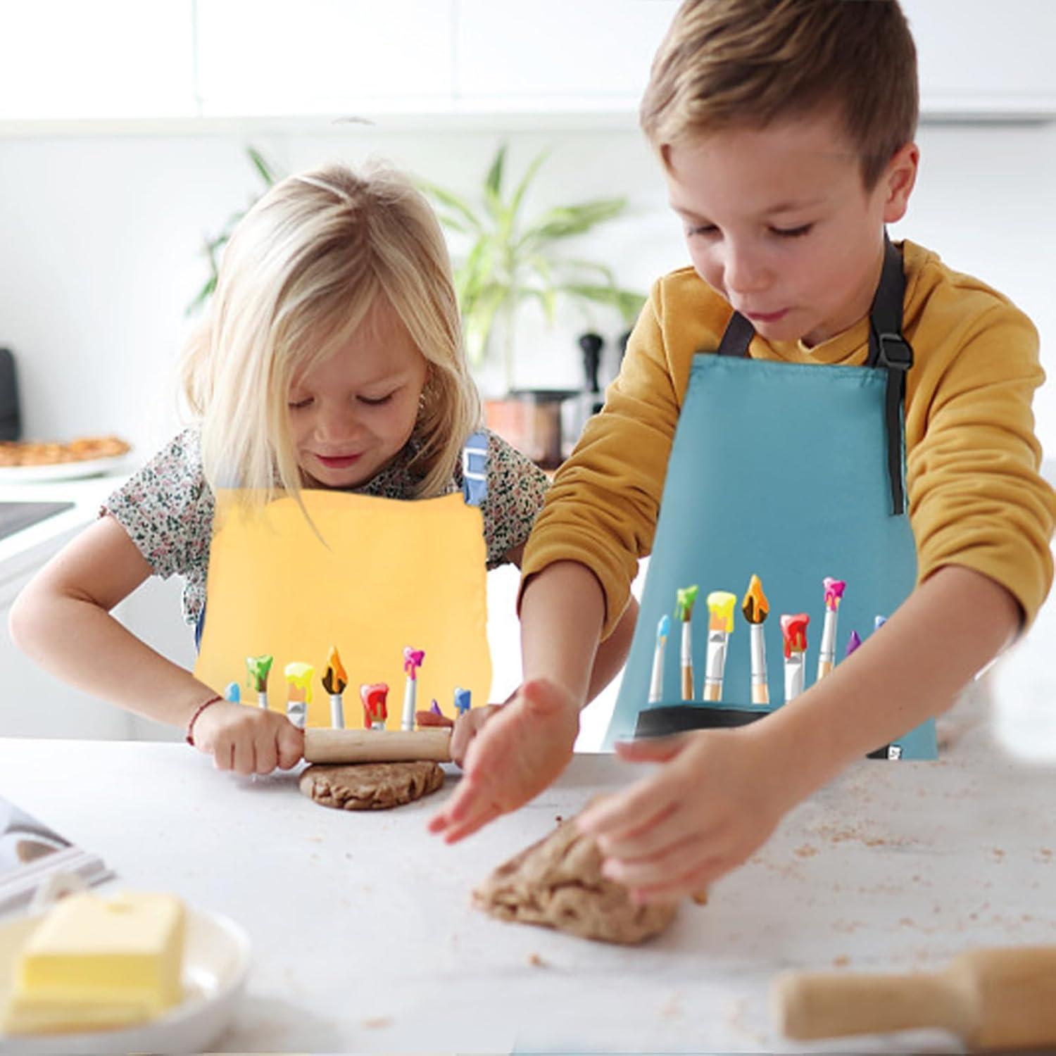2er Set Malschürze Kinder Wasserdicht Verstellbar mit Taschen Gelb
