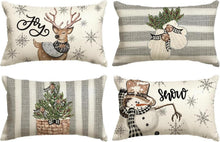 Weihnachtskissenbezüge 4er Set Schneemann Rentier 30x50 cm Grau