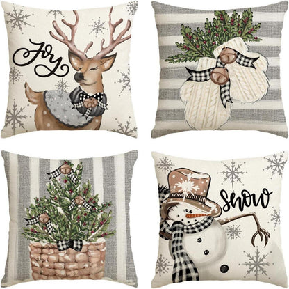 Artoid Weihnachtskissenbezüge Rentier Schneemann 4er Set 50x50cm Grau