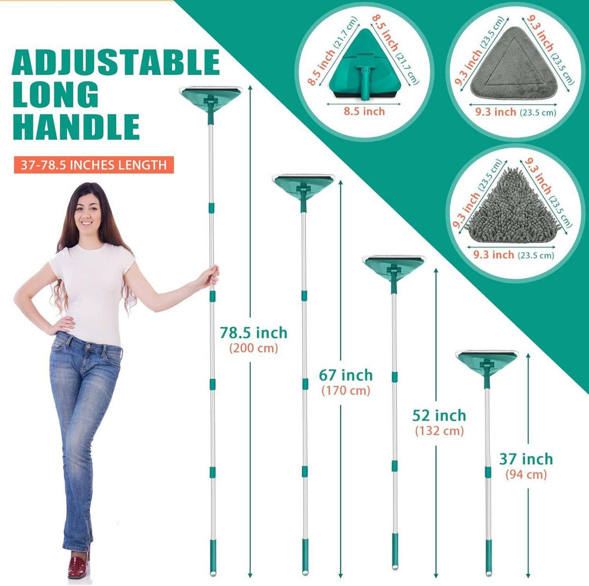 Bodenwischer Mikrofaser Chenille Wischmopp 6 Pads 200CM Grün