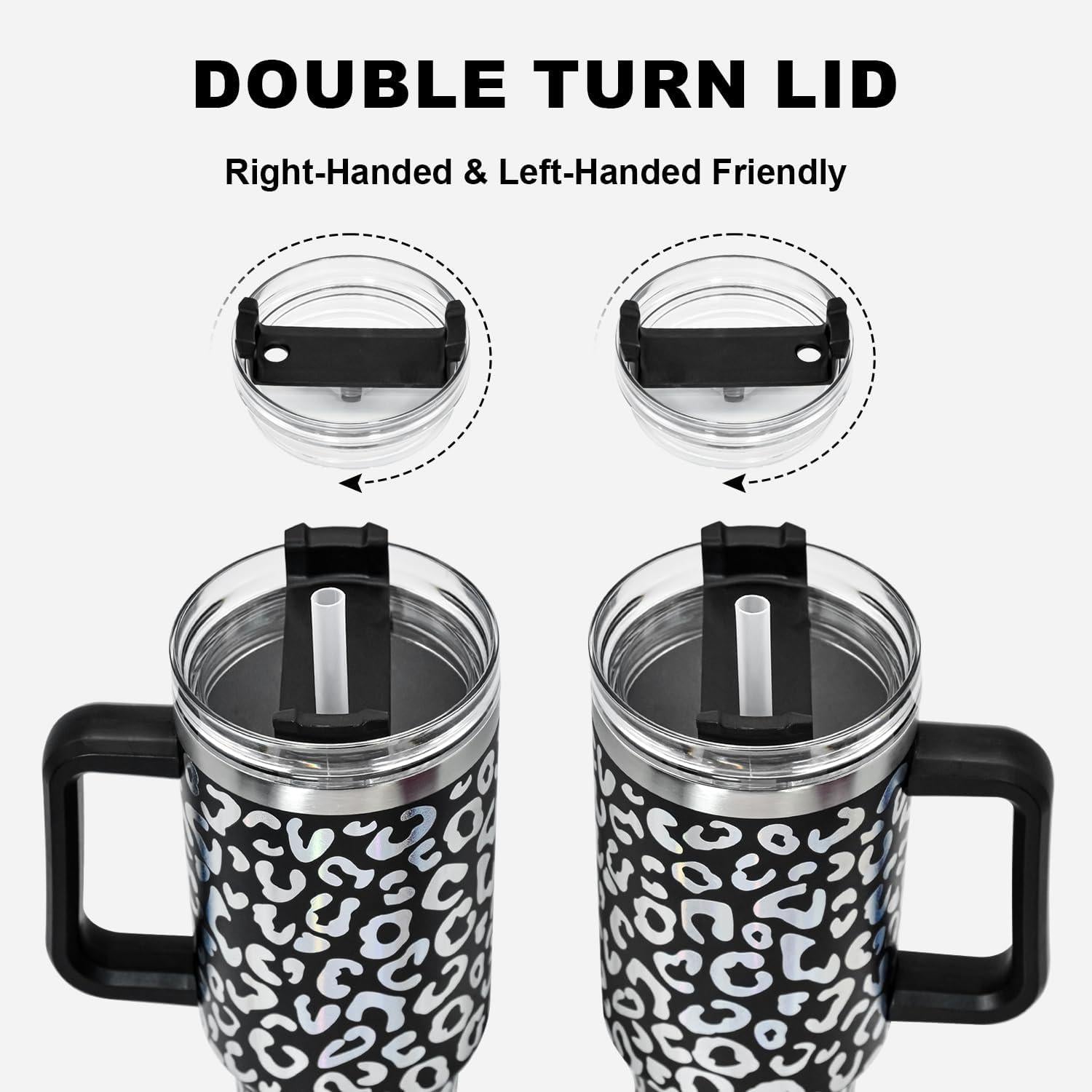 Thermobecher Strohhalm Henkel 1,2L Auslaufsicher Edelstahl Isolier Kaffeebecher 12 Std Heiß 34 Std Kalt Spülmaschinenfest Schwarz Leopard