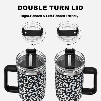 Thermobecher Strohhalm Henkel 1,2L Auslaufsicher Edelstahl Isolier Kaffeebecher 12 Std Heiß 34 Std Kalt Spülmaschinenfest Schwarz Leopard
