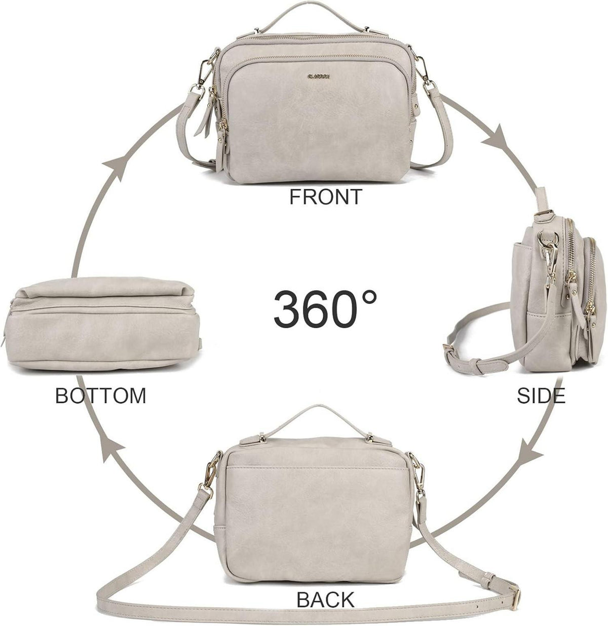 Umhängetasche Damen Schultertasche Crossbody Leder Handtasche Beige