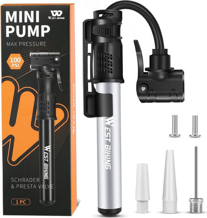 Mini Fahrradpumpe Aluminium Luftpumpe für alle Ventile - tragbare