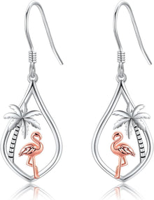 Flamingo Ohrringe Sterlingsilber Palme Brisur Ohrhänger Rosa Tier