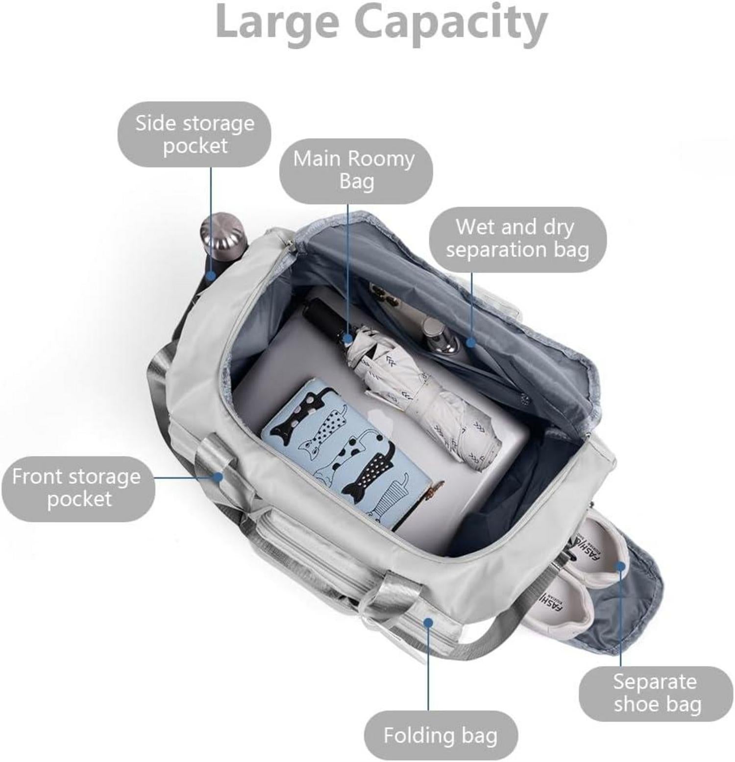 Flintronic Faltbare Reisetasche 36L Wasserdicht Grau mit