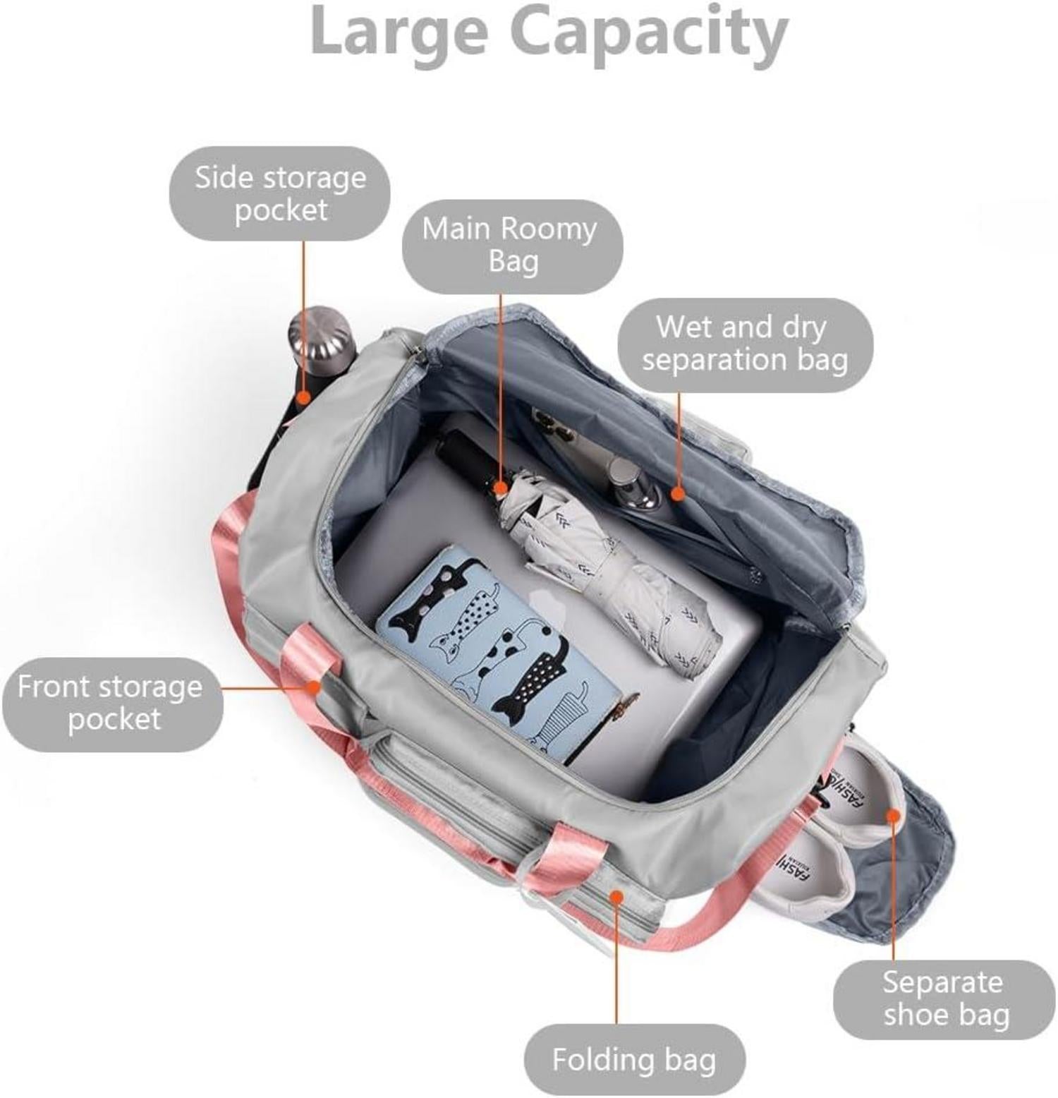 Flintronic Faltbare Reisetasche 36L Große Weekender Wasserdicht Grau