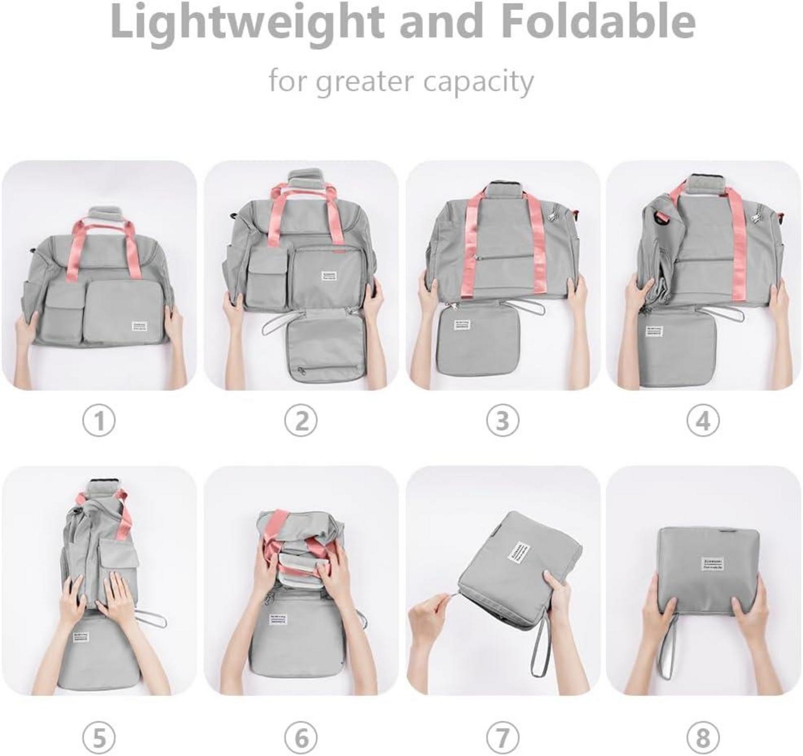 Flintronic 36L Faltbare Reisetasche Gepäcktasche Grau Rosa inkl. Gepäckanhänger