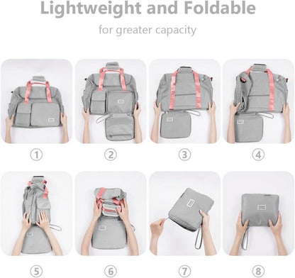 Flintronic 36L Faltbare Reisetasche Gepäcktasche Grau Rosa inkl. Gepäckanhänger