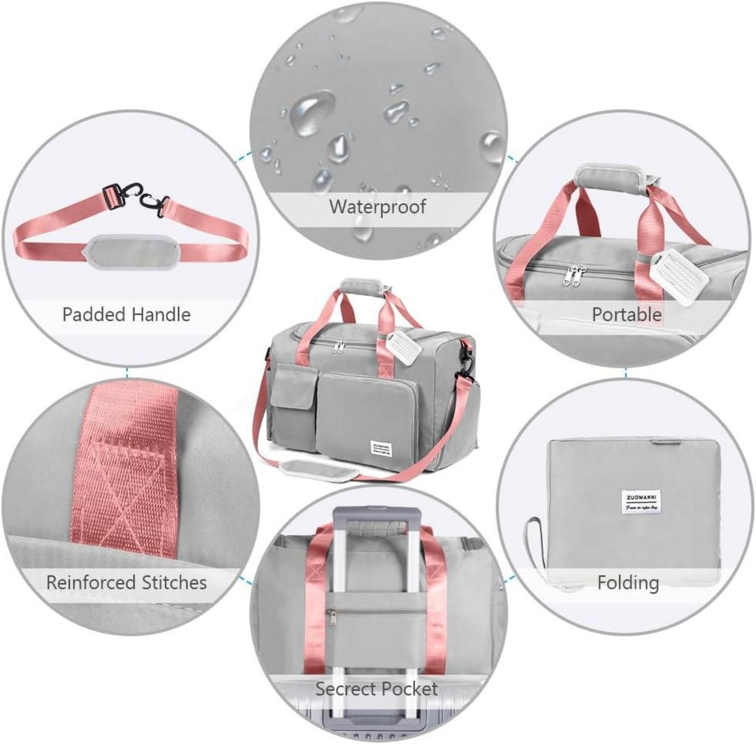 Flintronic 36L Faltbare Reisetasche Gepäck Weekender Sport Grau Rosa