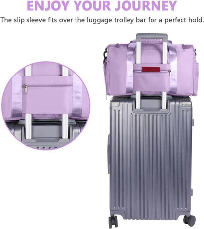 Faltbare Reisetasche 36L Weekender Gepäck Wasserdicht Lila