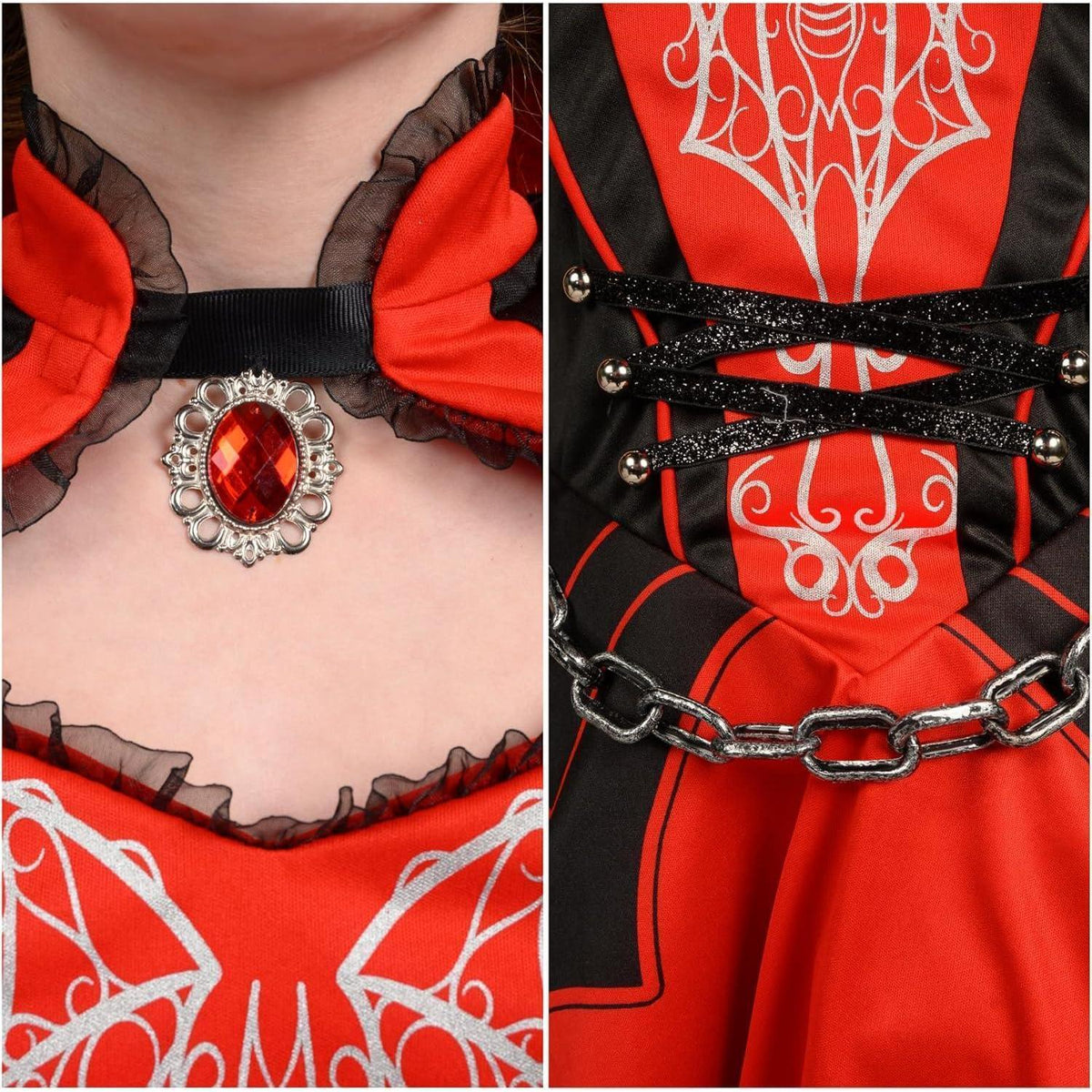 Mädchen Vampir Kostüm Rot Dunkel mit Umhang & Accessoires Gr. L