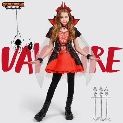 Mädchen Vampir Kostüm Rot Dunkel Halloween Dress-up Medium