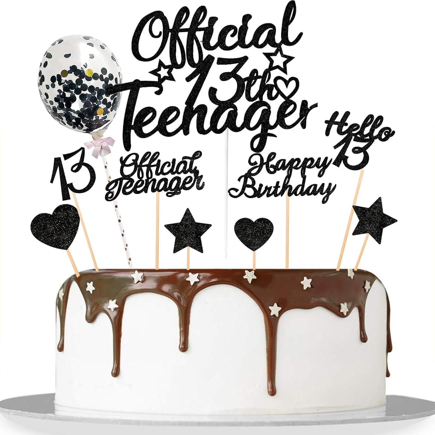 Glitzer Cupcake Topper Schwarz 13. Geburtstag Mädchen Teenager
