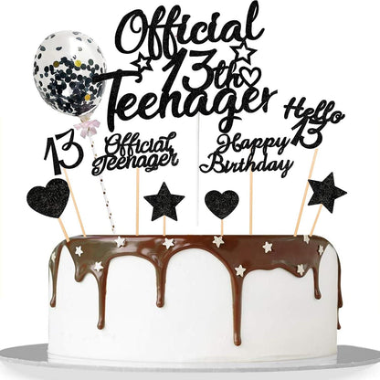 Glitzer Cupcake Topper Schwarz 13. Geburtstag Mädchen Teenager