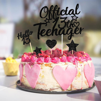 Glitzer Cupcake Toppers 13. Geburtstag Mädchen Teenager Schwarz