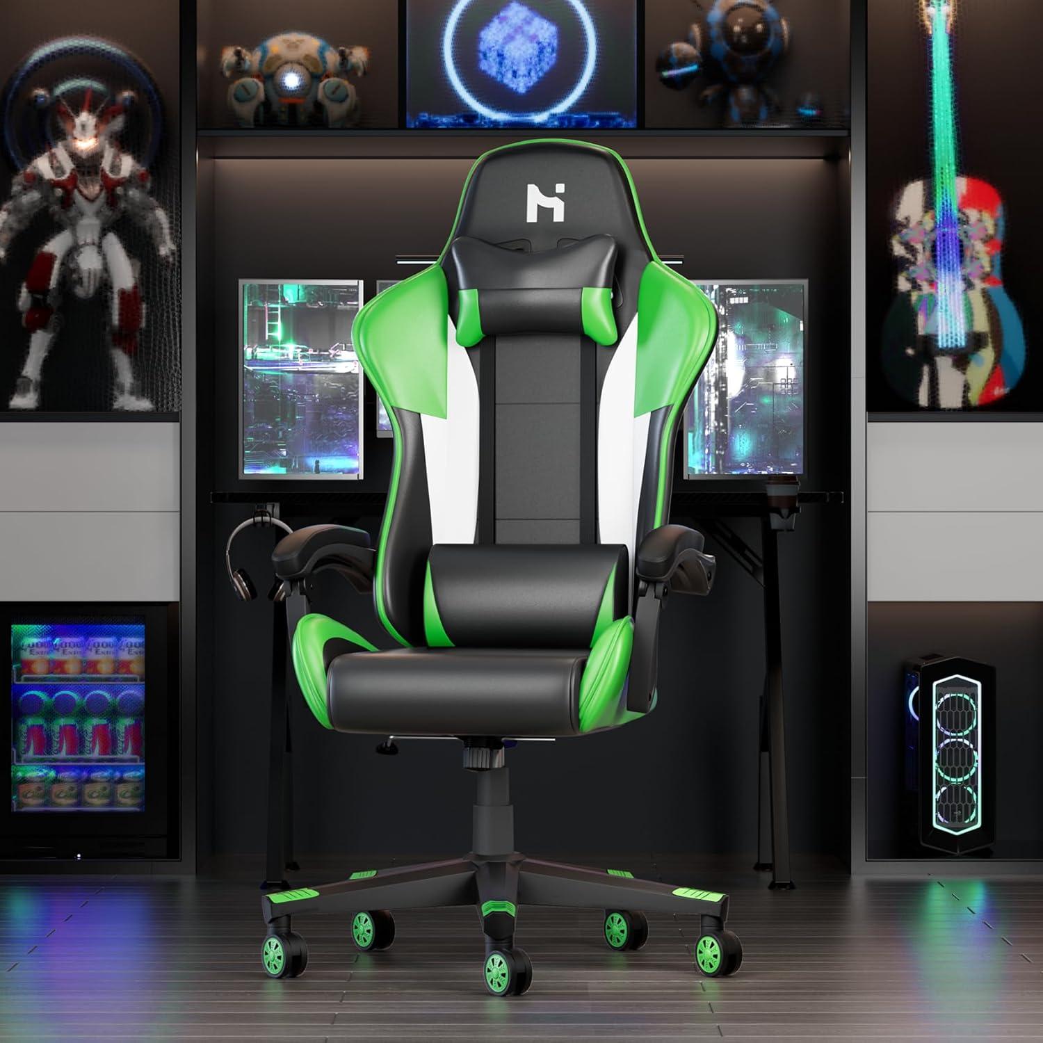 Ergonomischer Gaming Stuhl Neigungsverstellung Lendenstütze Armlehne PU Leder
