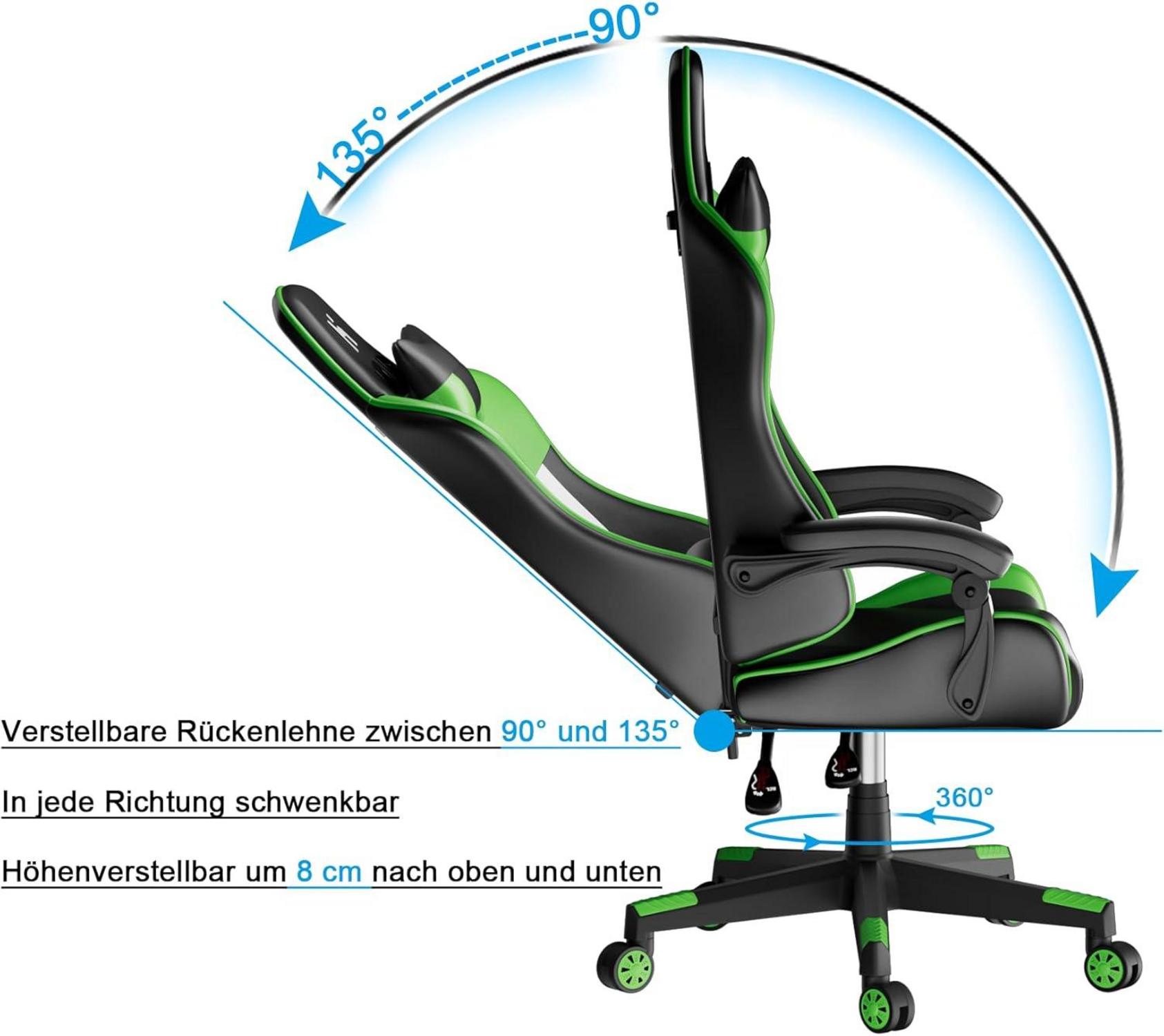 Ergonomischer Gamer Stuhl Lendenwirbelstütze Armlehne Racing Stil PU
