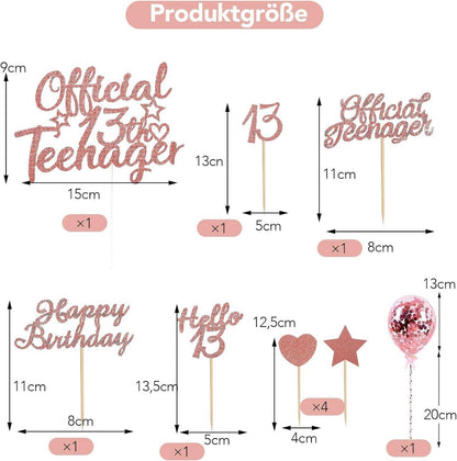 Catelves Glitzer Cupcake Topper 13 Geburtstag Mädchen Jungen